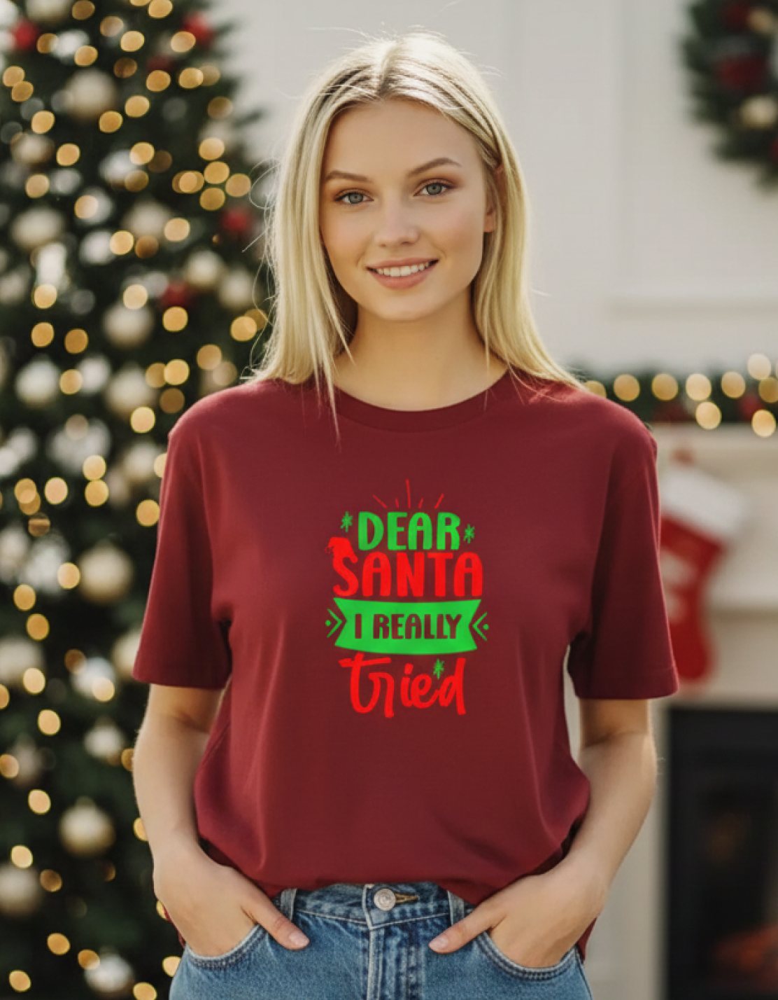 Essential Dear Santa I Really Tried Unisex Red T-Shirt