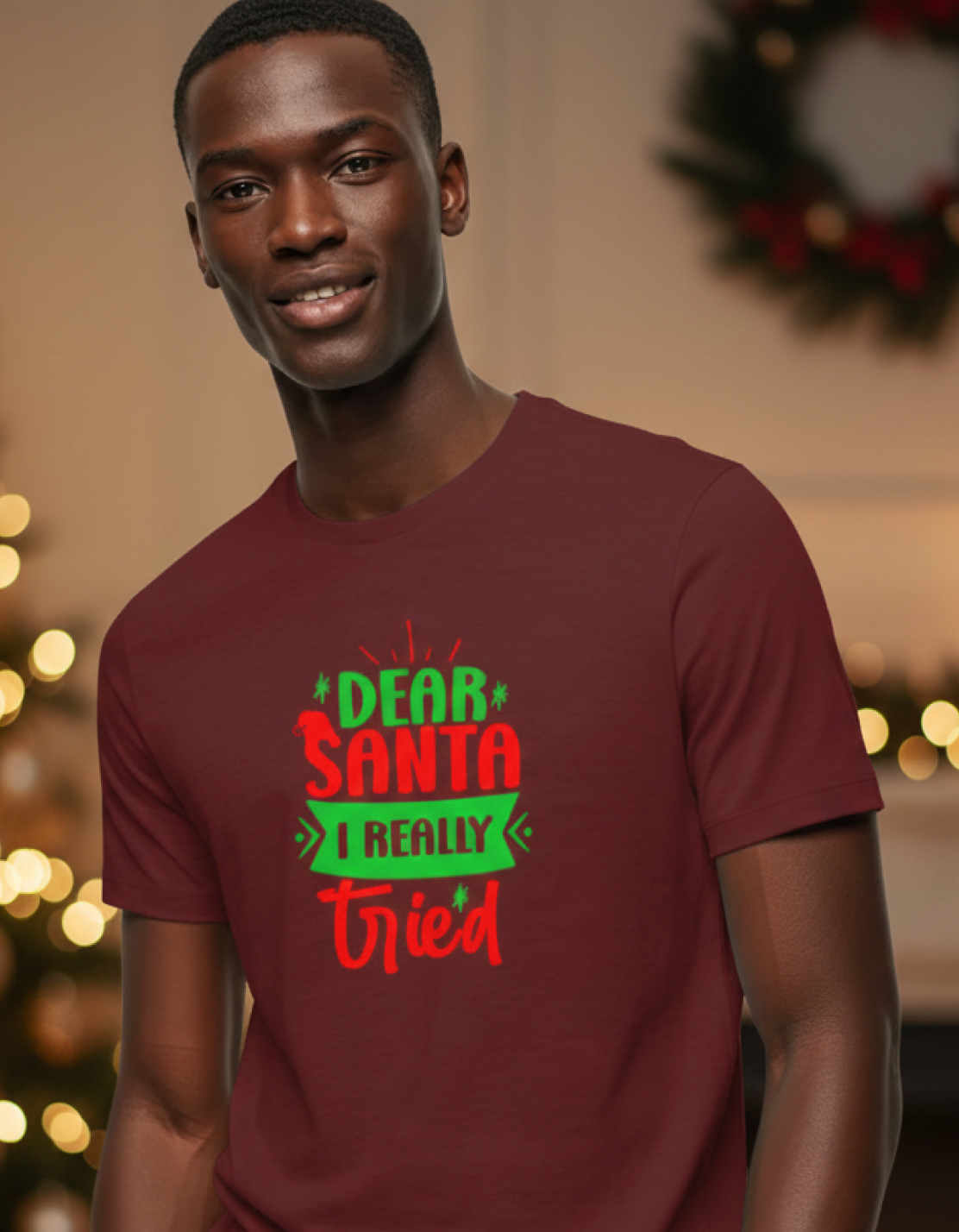 Essential Dear Santa I Really Tried Unisex Red T-Shirt