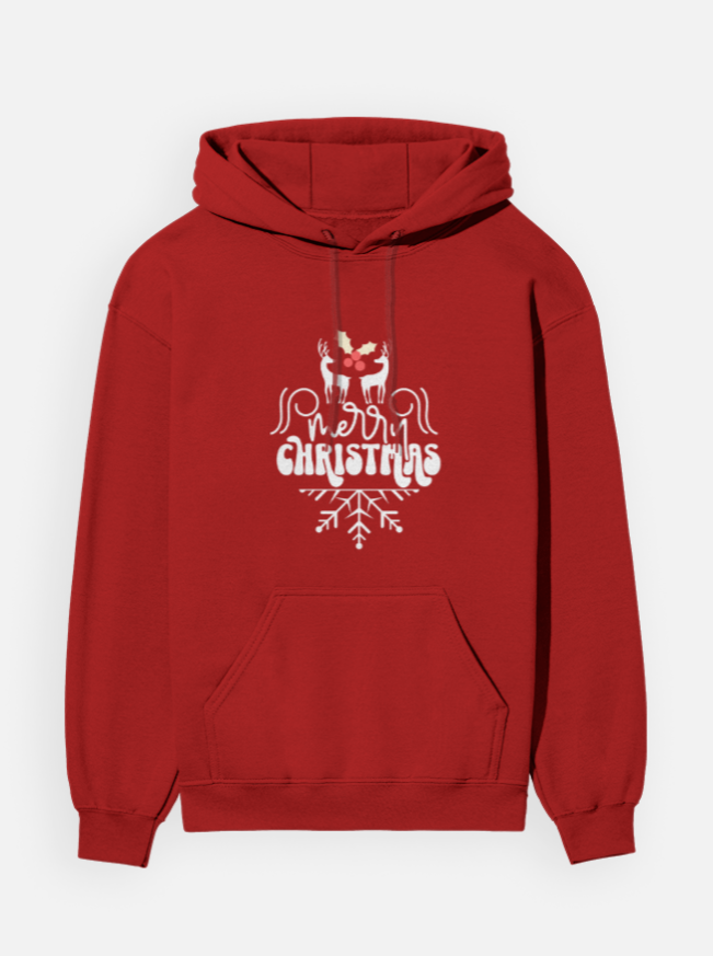 Exclusive Merry Christmas Reindeer & Holly Unisex Red Premium Hoodie