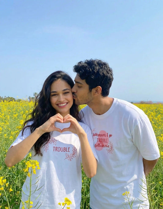 (COMBO) She is Trouble & Trouble Follows - Valentine’s Couple Edition Classic Crew T-Shirt